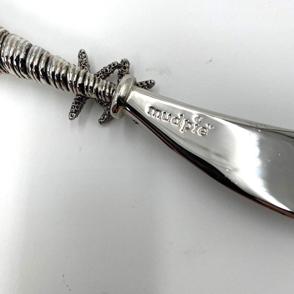Mud Pie Coastal Nautical Shell Starfish Cheese Spreader Butter Knife Silver Tone